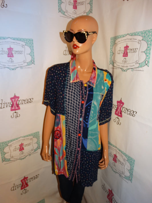 Vintage Koret Blue Colorful Blouse Size 1x