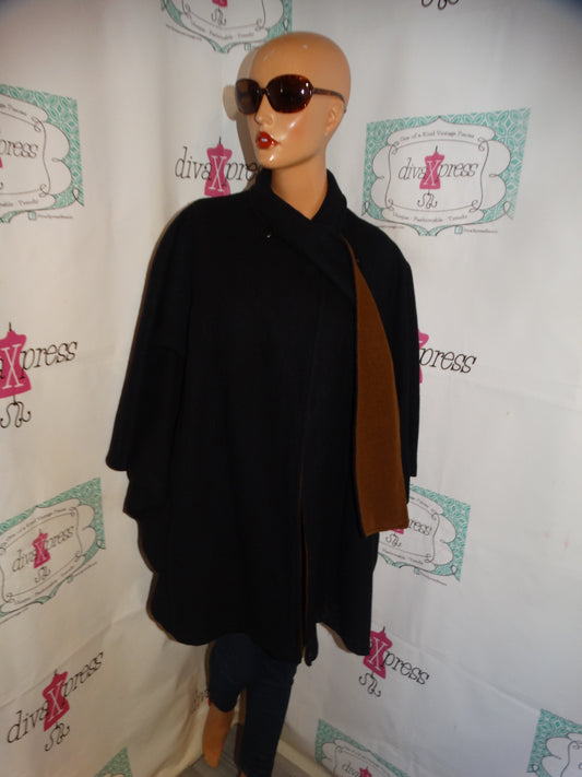 Vintage Wayne Stuart Black/Brown Wool Poncho Size L