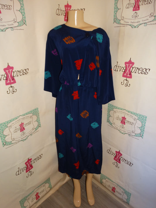 Vintage Talls Blue Colorful Dress Size L