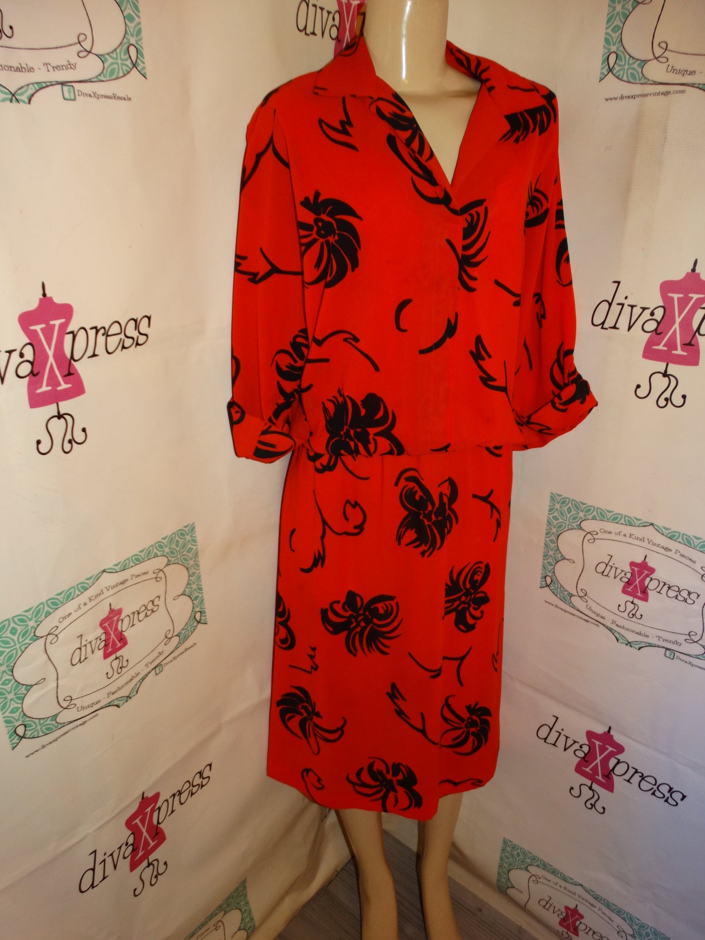 Vintage Liz Roberts Red/Black Dress Size L
