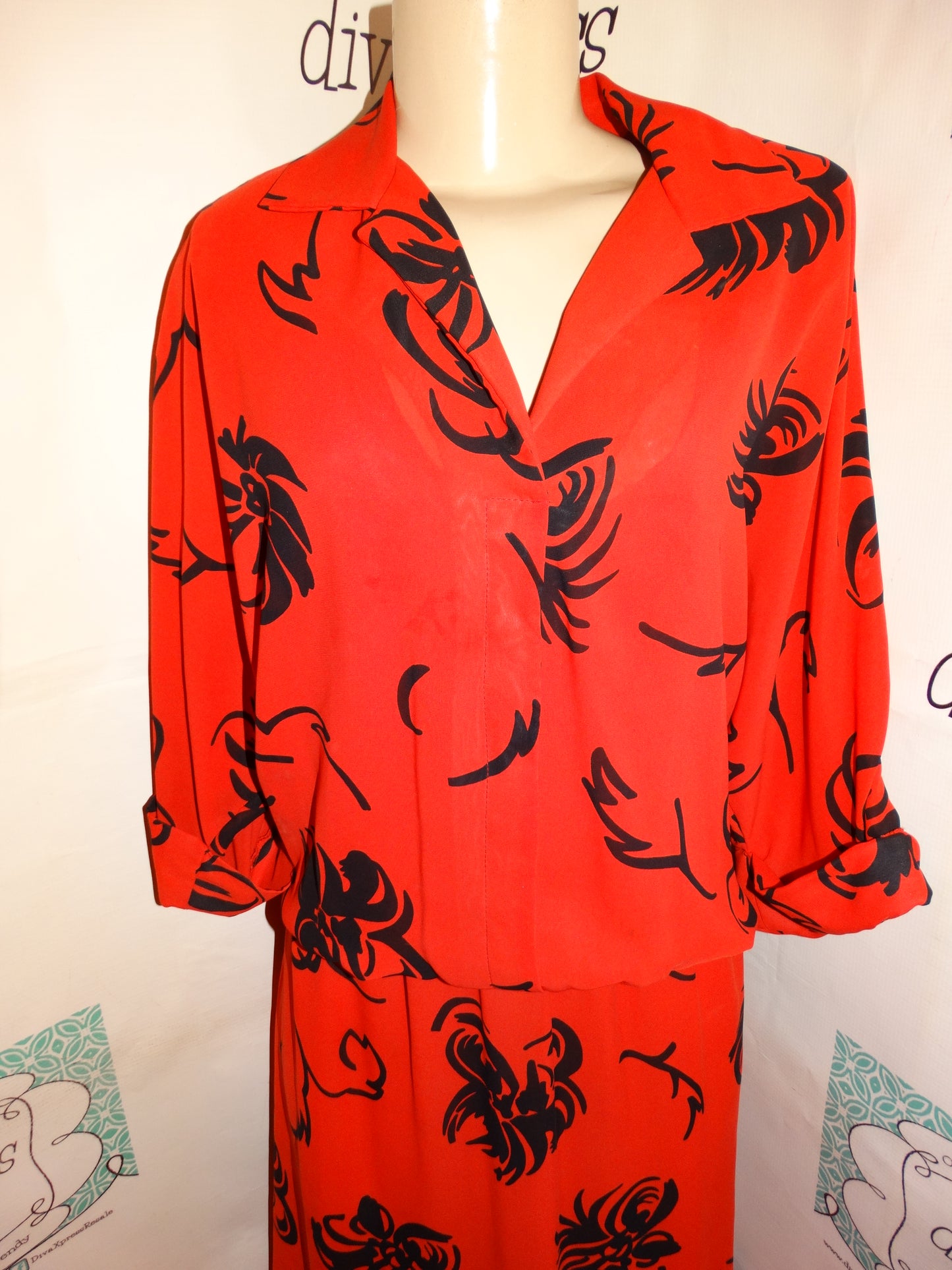 Vintage Liz Roberts Red/Black Dress Size L