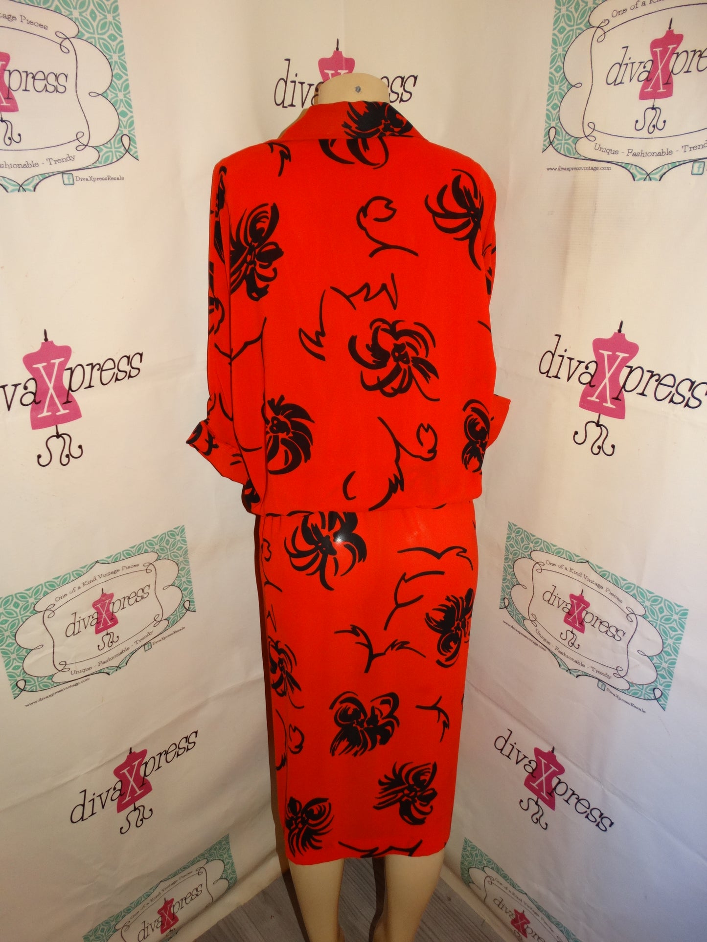 Vintage Liz Roberts Red/Black Dress Size L