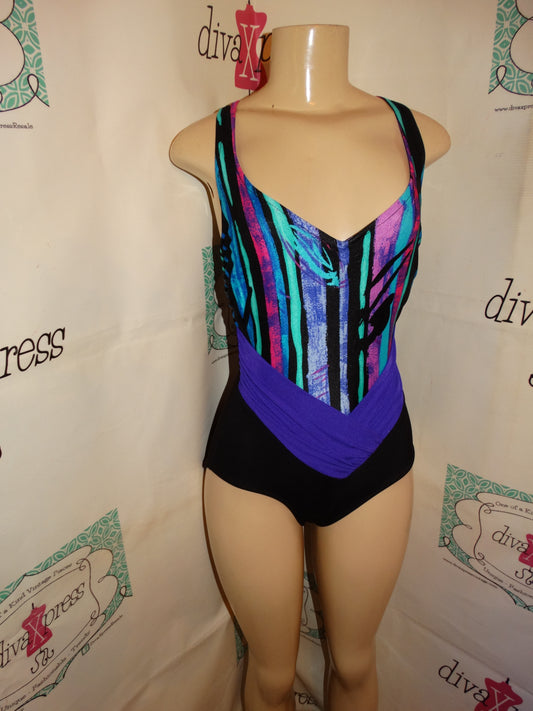 Vintage The Slim Suit Black Cololful Swimsuit Size M