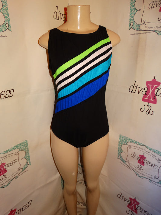 Vintage Robby Len Black Line Green/Blue Swimsuit Size XL