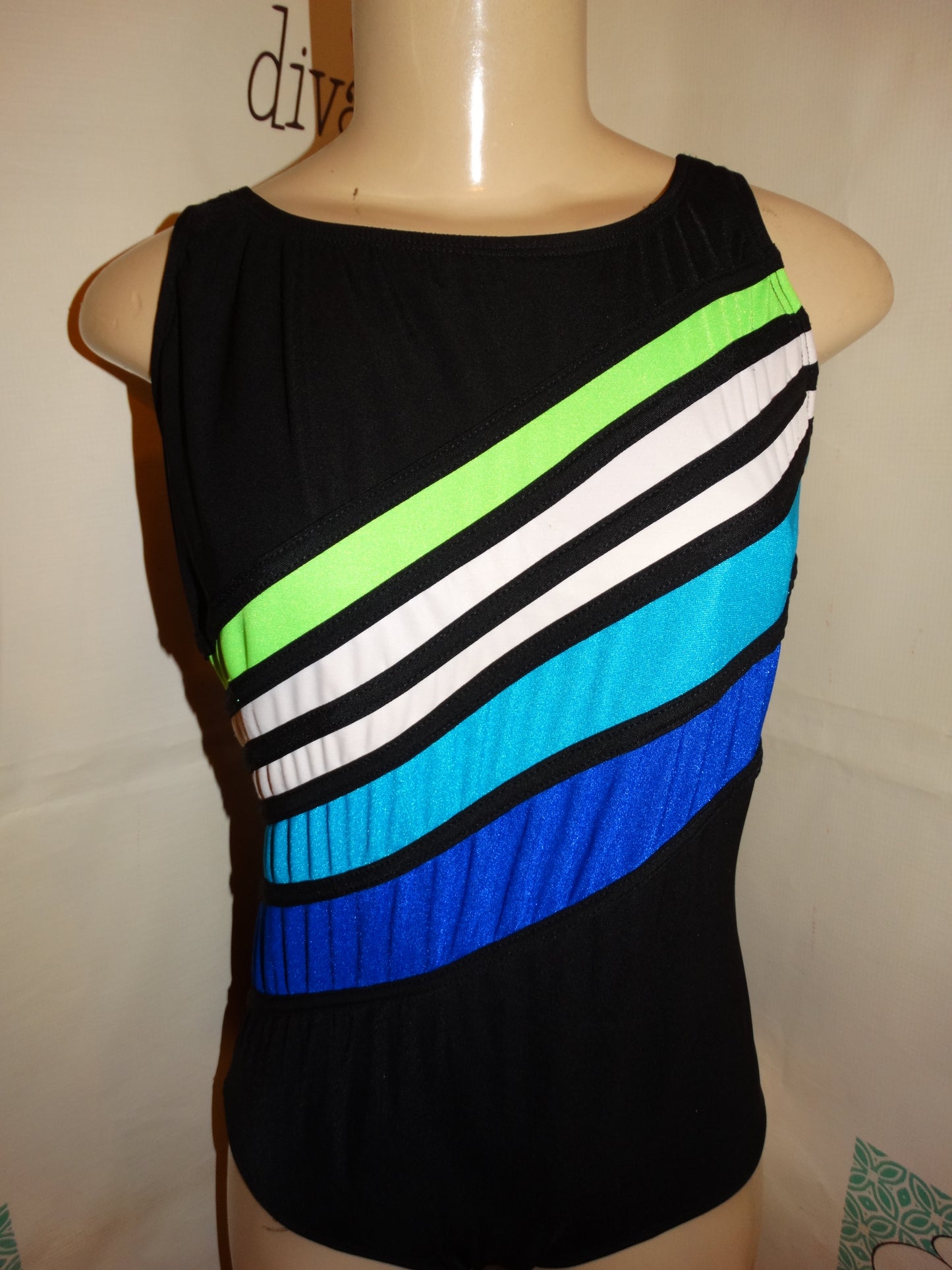 Vintage Robby Len Black Line Green/Blue Swimsuit Size XL