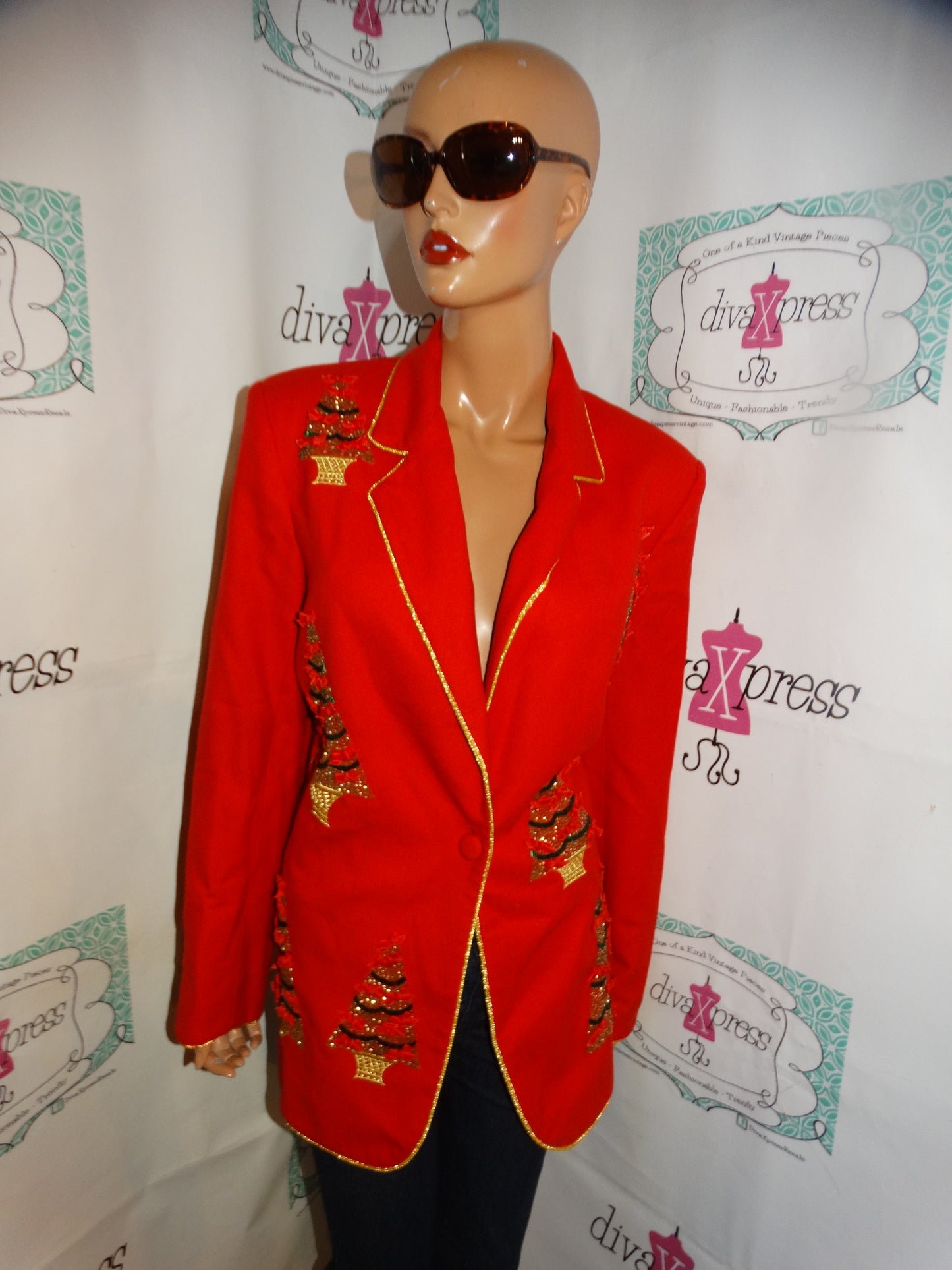 Vintage Jenna Red/Gold Christmas Detail Blazer Size L