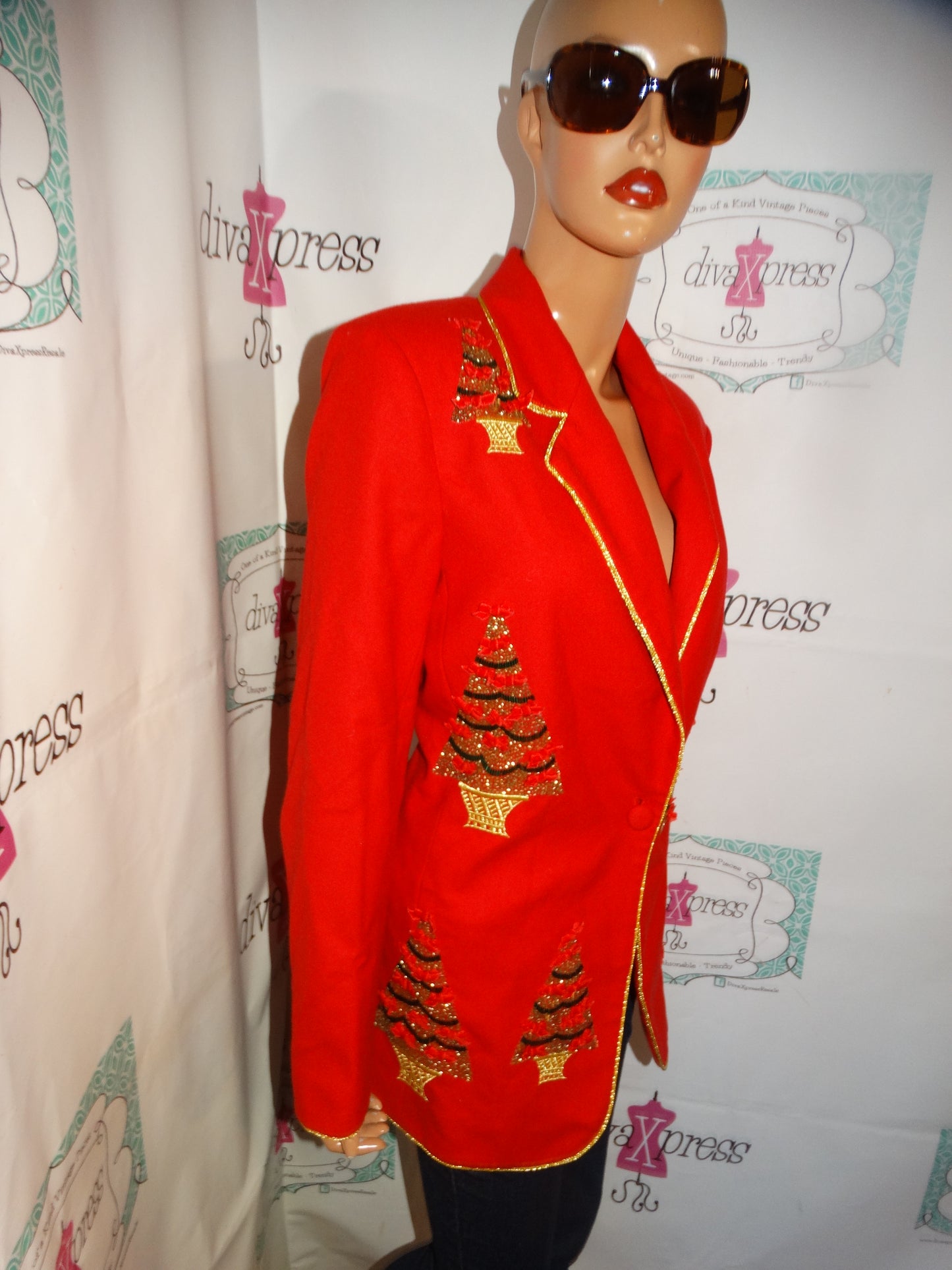 Vintage Jenna Red/Gold Christmas Detail Blazer Size L