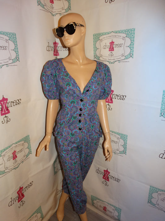 Vintage Purple Green Romper Size M