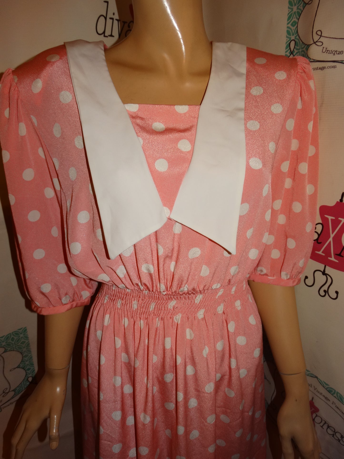 Vintage Sunshine Sunshine Pink/White Polka Dot Dress Size M