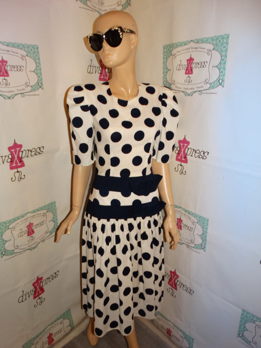 Vintage Irresistible White/Blue Polka Dot Dress Size S