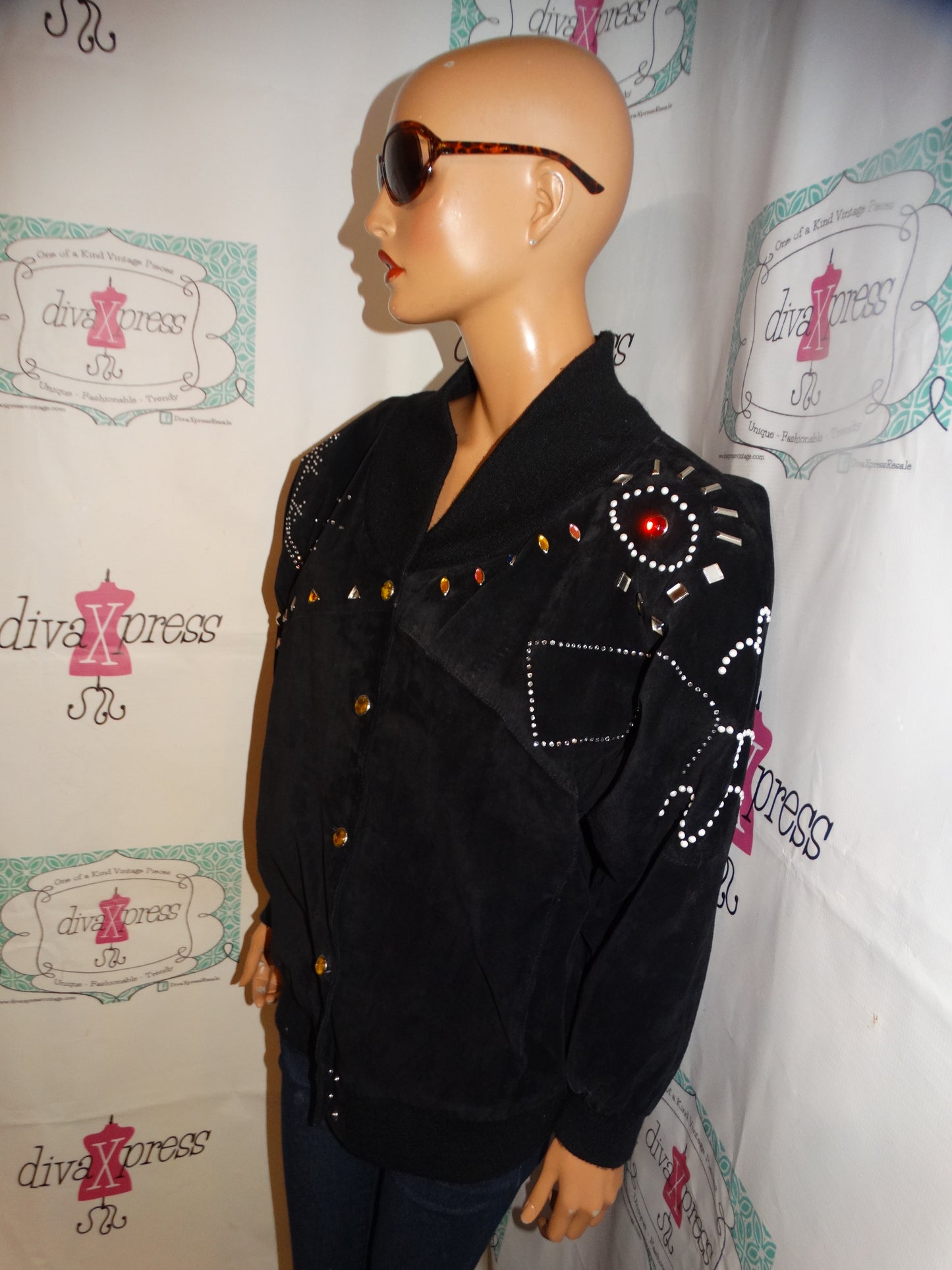 Vintage LA- Tierra Black Suede Beaded Jacket Size XL