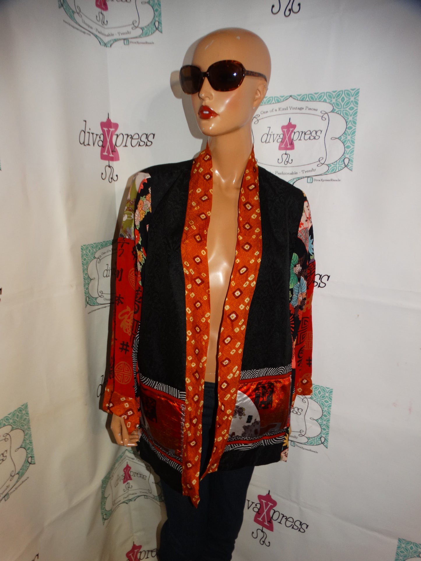 Vintage Sterling Black Asian Style Throw Size 2x