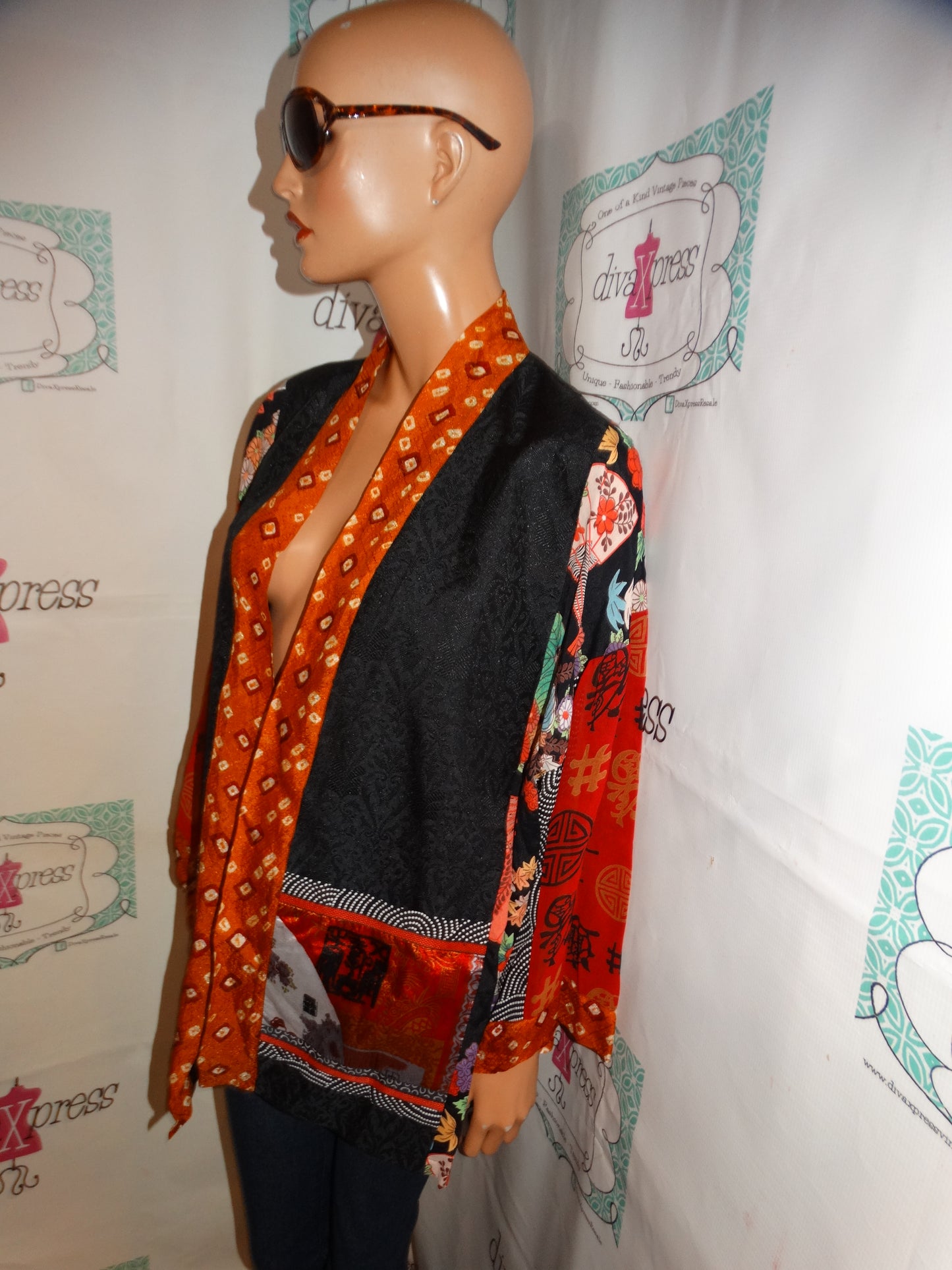 Vintage Sterling Black Asian Style Throw Size 2x