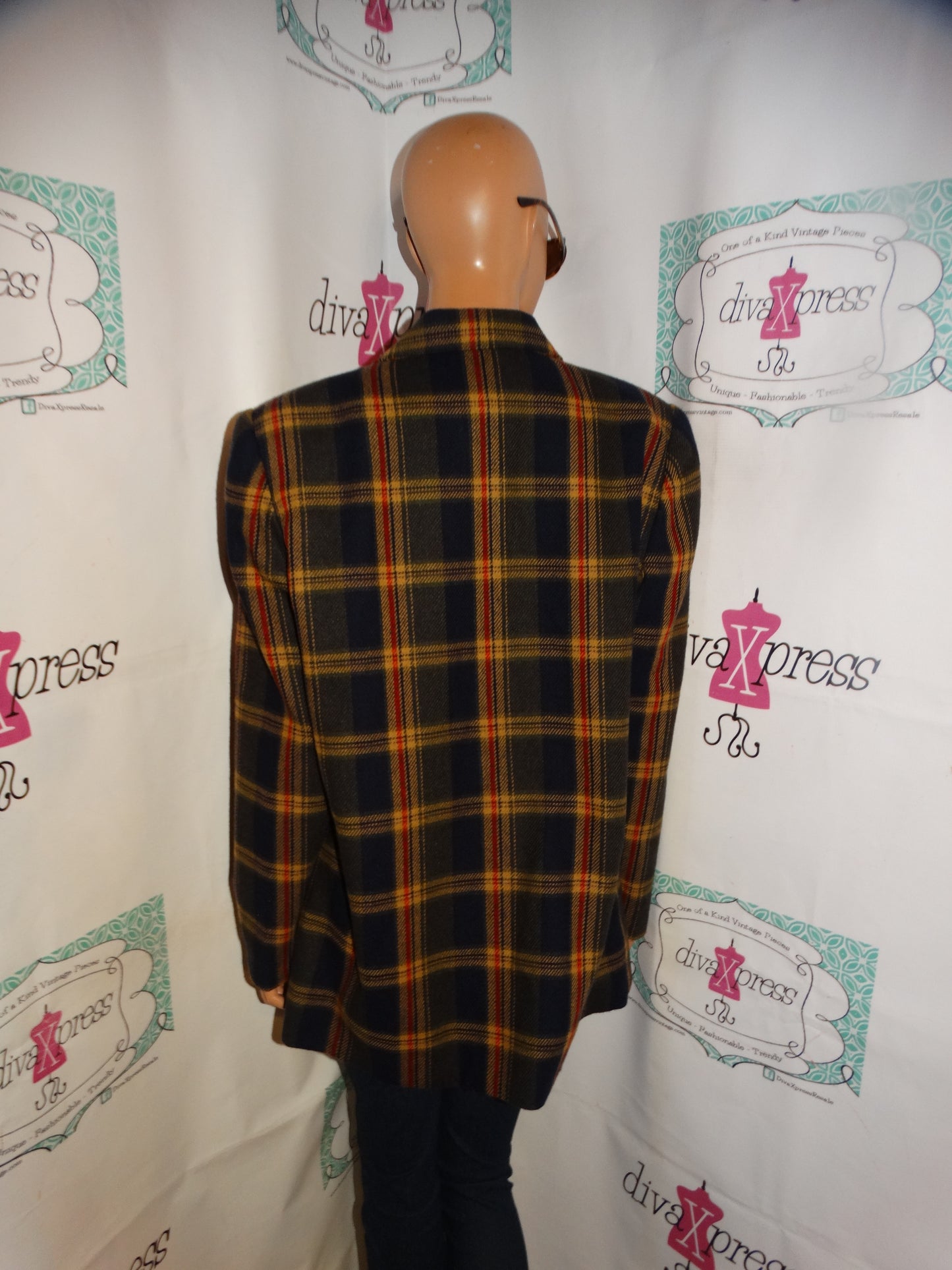 Vintage Sag Habour Blue/Yellow Plaid Blazer Size XL