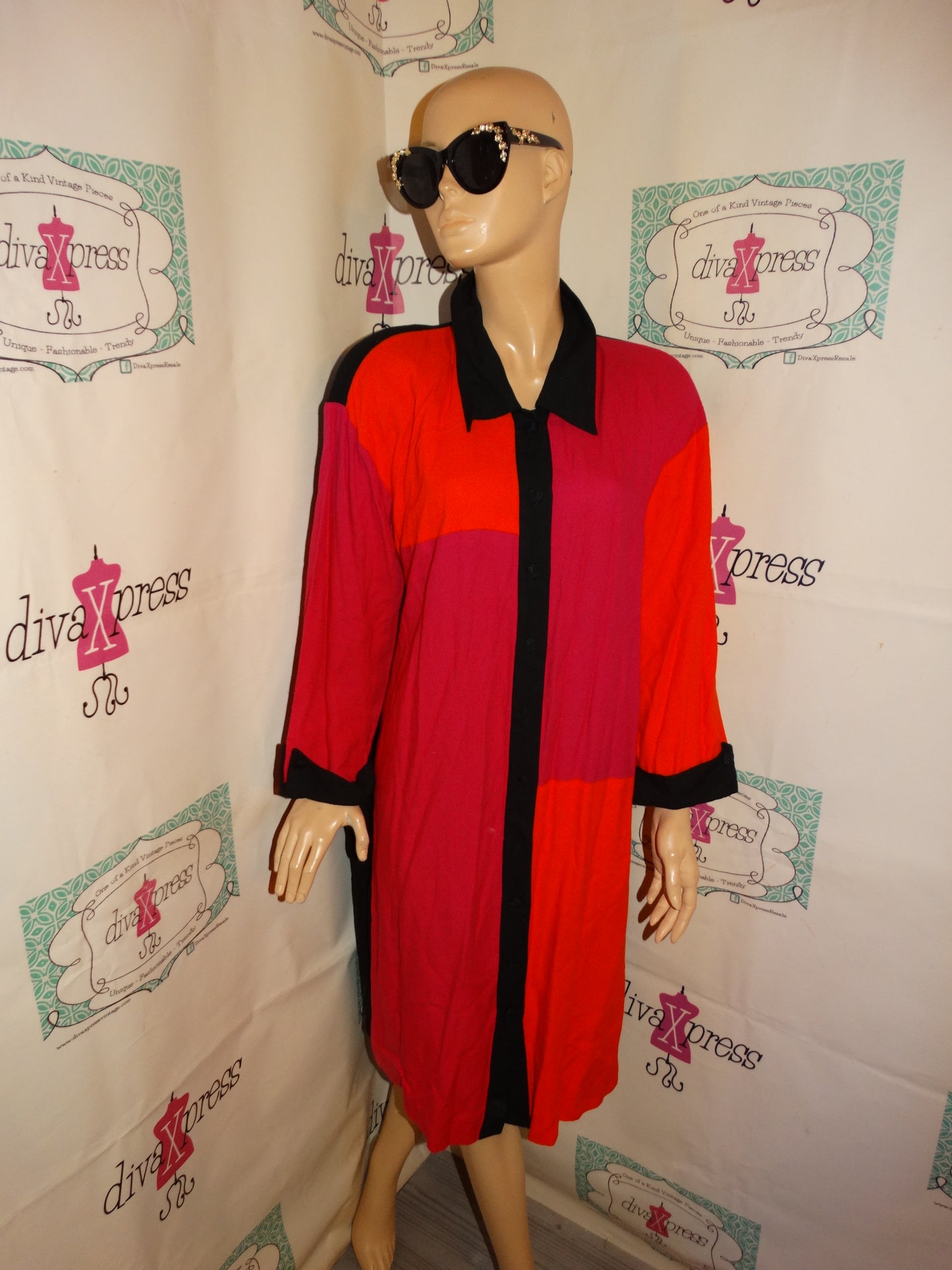Vintage Liz Clairborne Orange/Pink Colorful Dress Size 1x