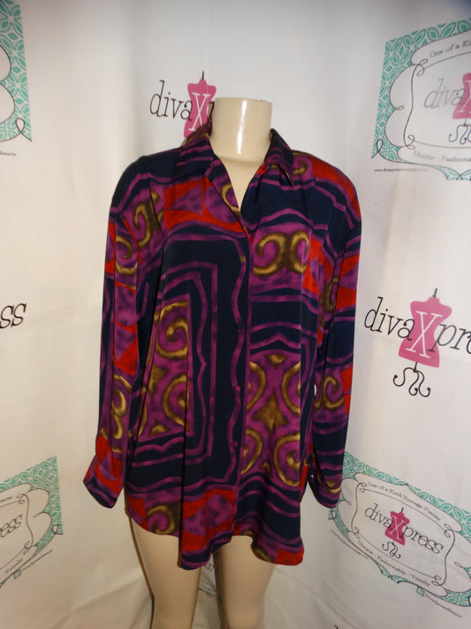 Vintage Le Caviar Black Colorful Blouse Size XL