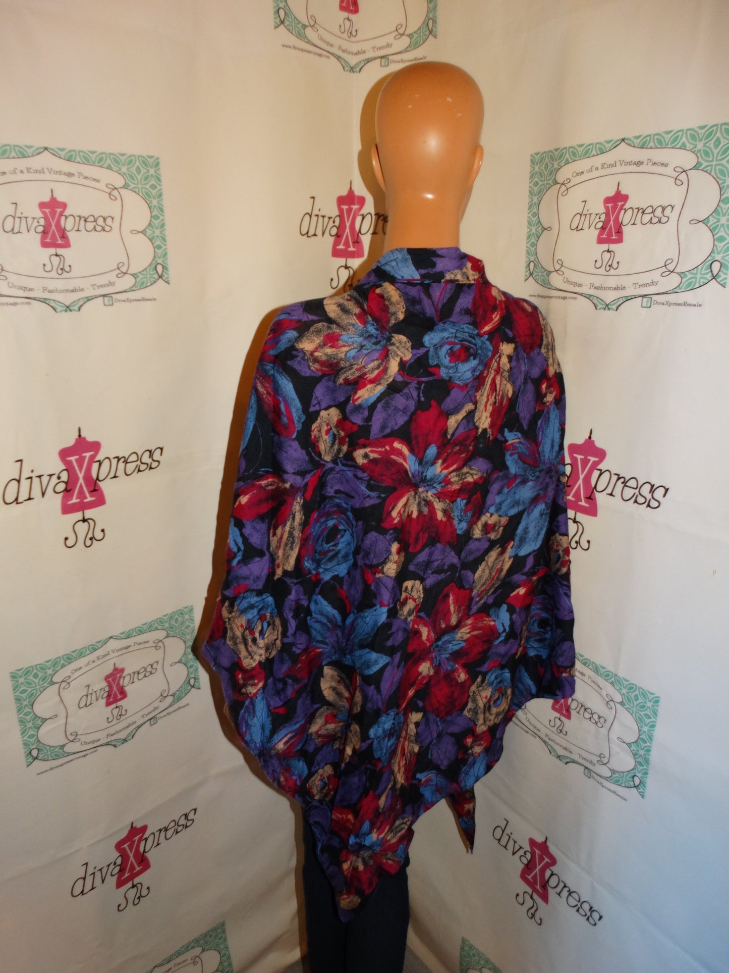 Vintage Purple/Black Poncho Throw Size 1 Size Fits All