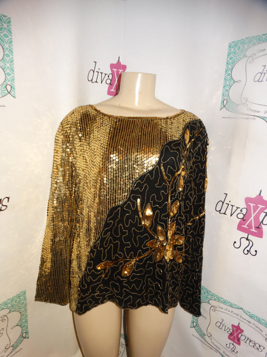 Vintage Joseph Lebon Gold/Black Sequins Top Size L