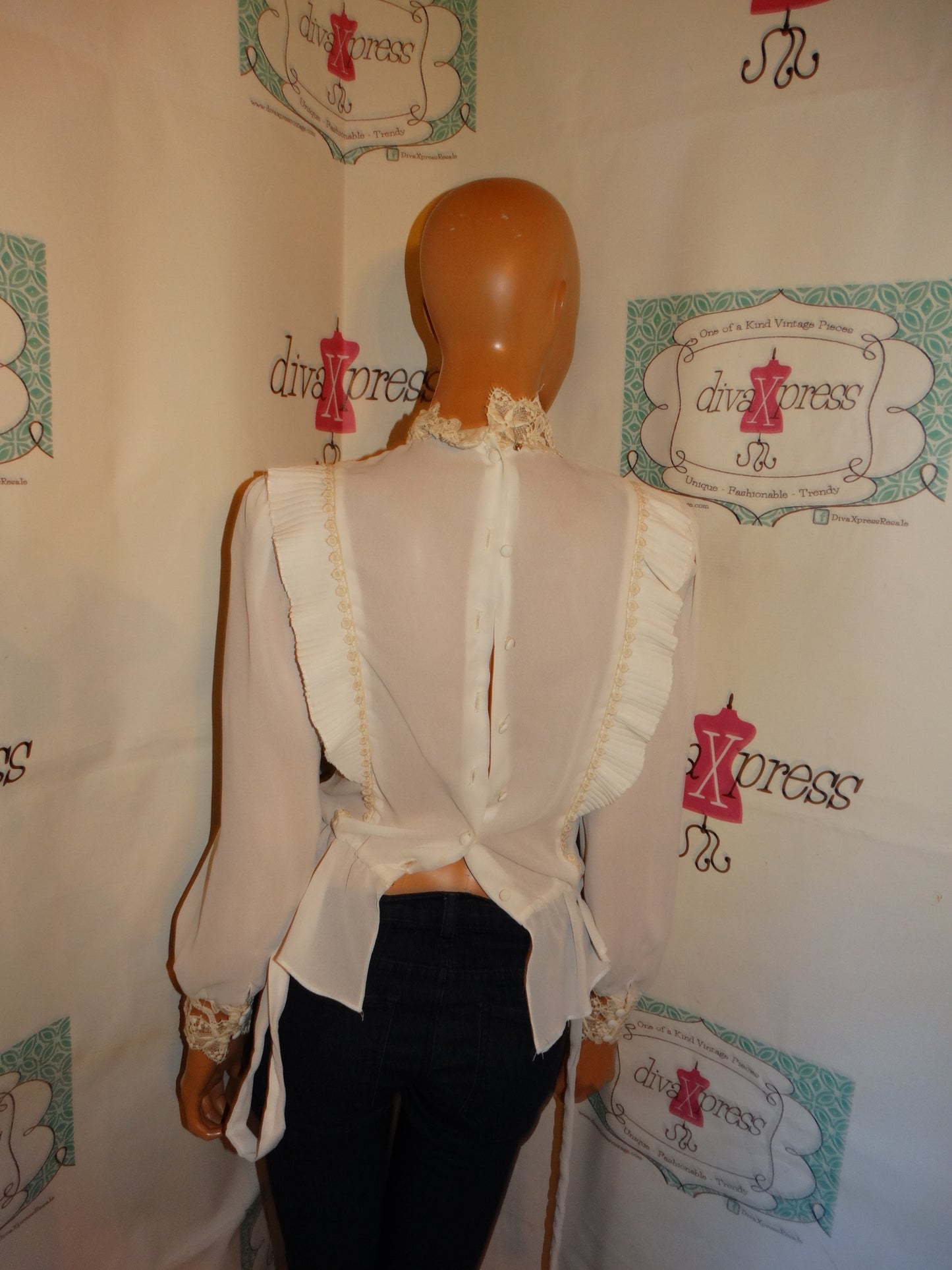 Vintage Natural Ingredients Cream Sheer Blouse S