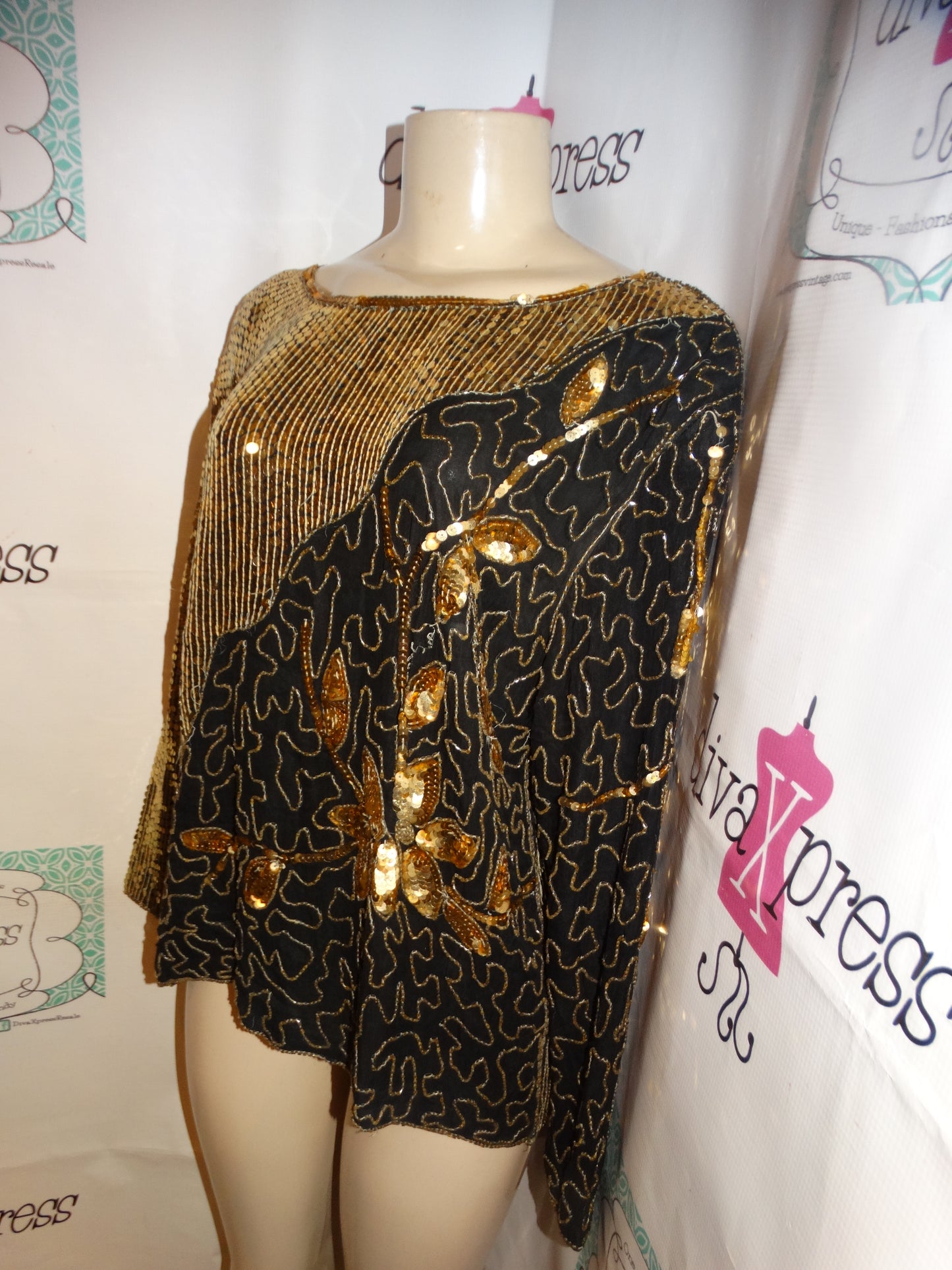 Vintage Joseph Lebon Gold/Black Sequins Top Size L