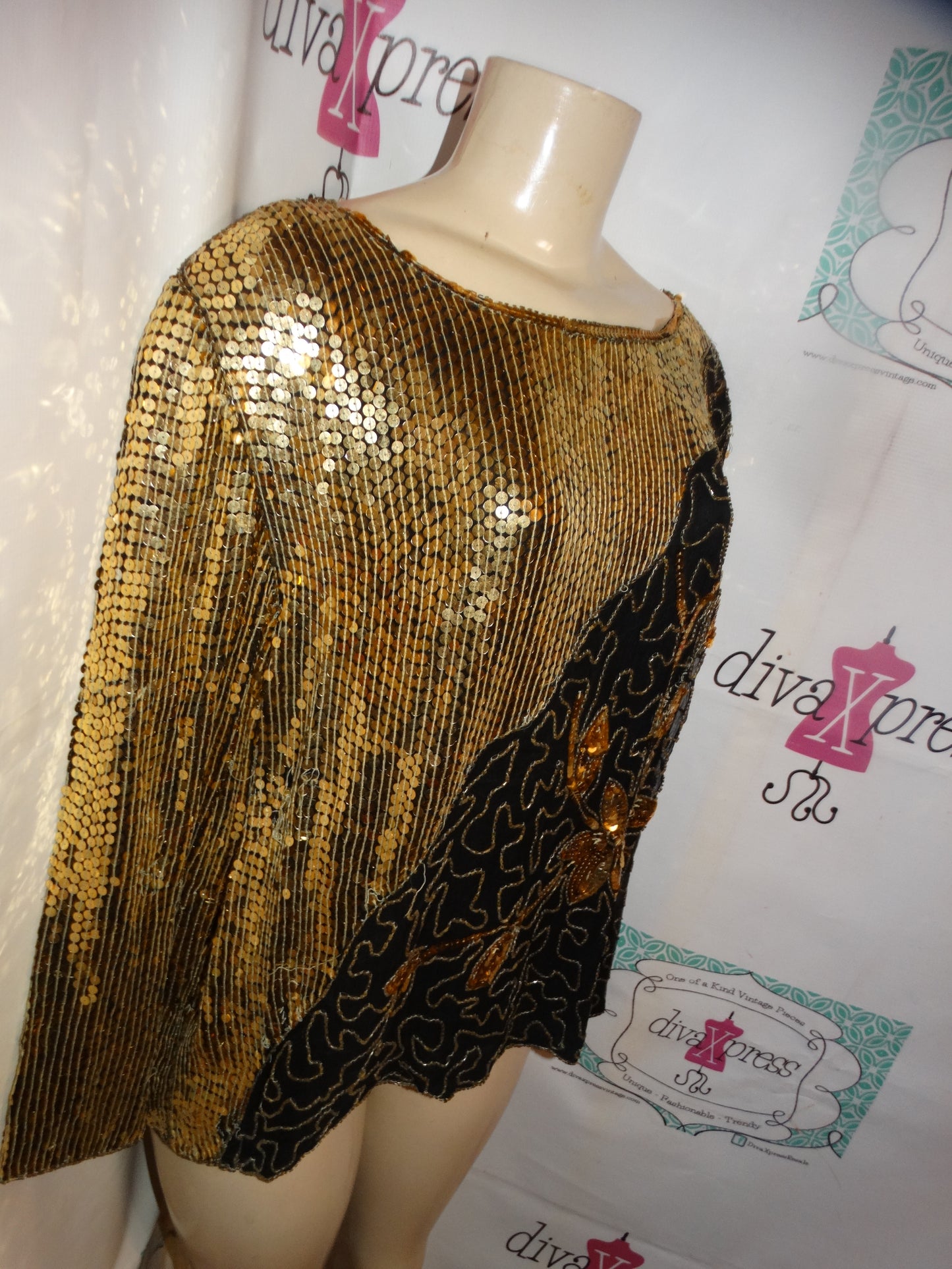 Vintage Joseph Lebon Gold/Black Sequins Top Size L