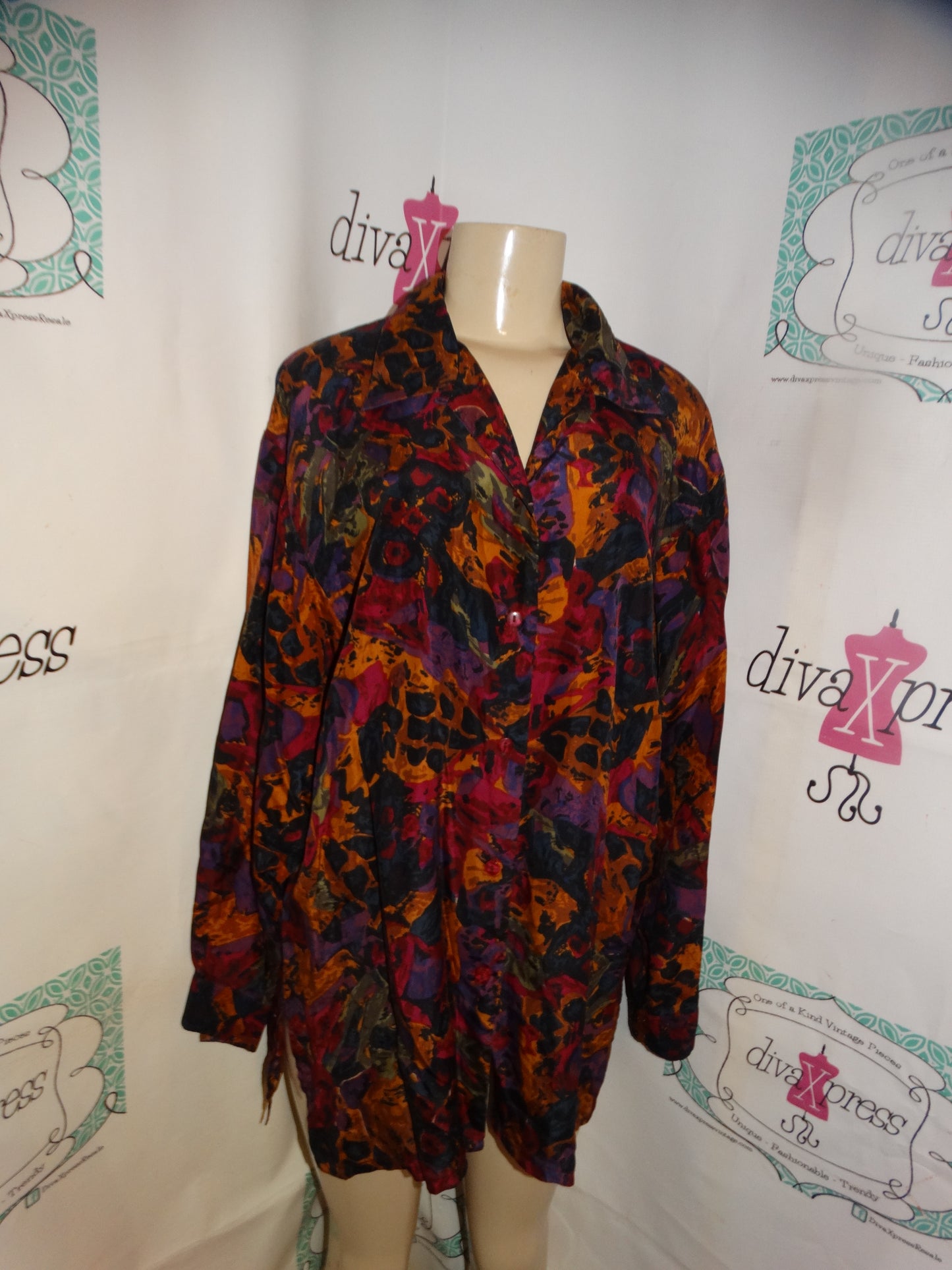 Vintage Stunt Collection Black Purple Blouse Size 1x