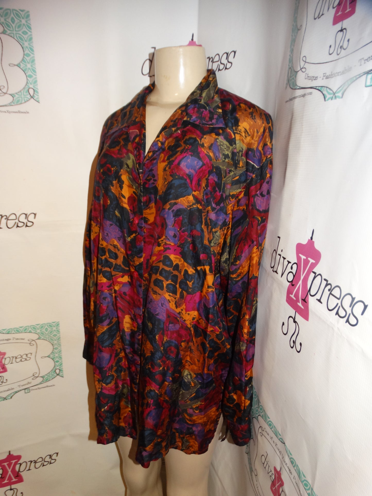 Vintage Stunt Collection Black Purple Blouse Size 1x