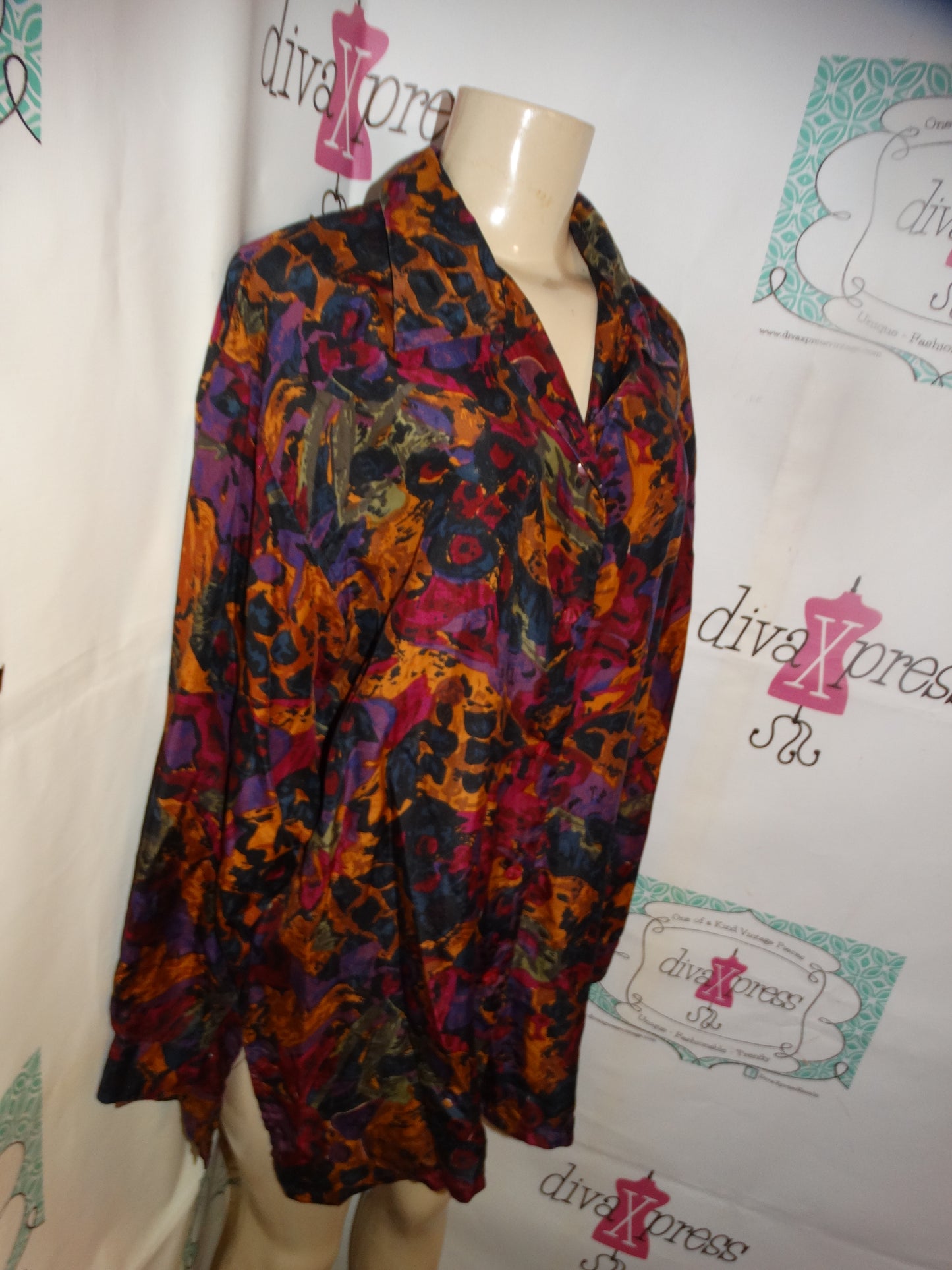 Vintage Stunt Collection Black Purple Blouse Size 1x