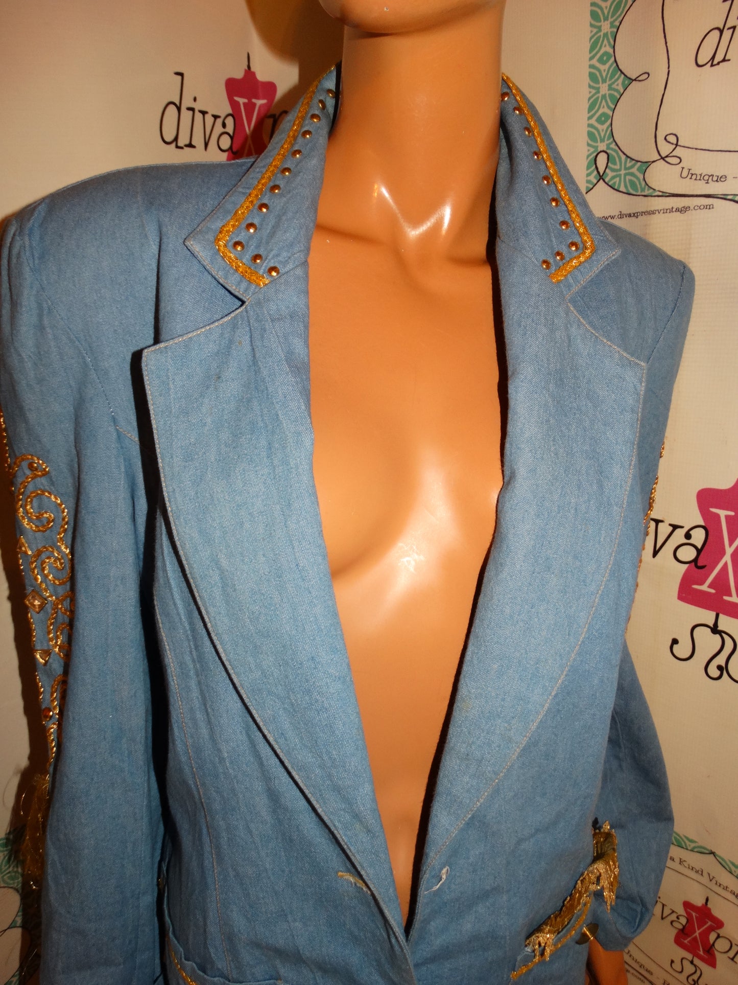 Vintage Jean /Gold Detail Blazer Size L