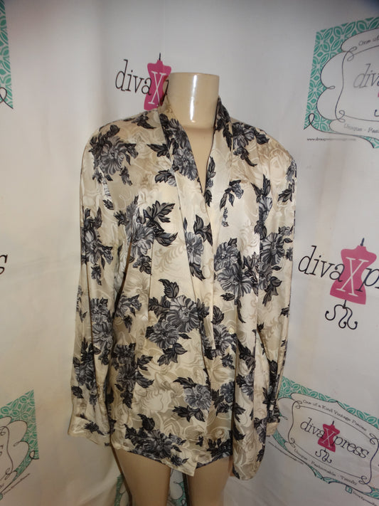 Vintage Valerie Stevens Cream/Gray Black Blouse Size 1x