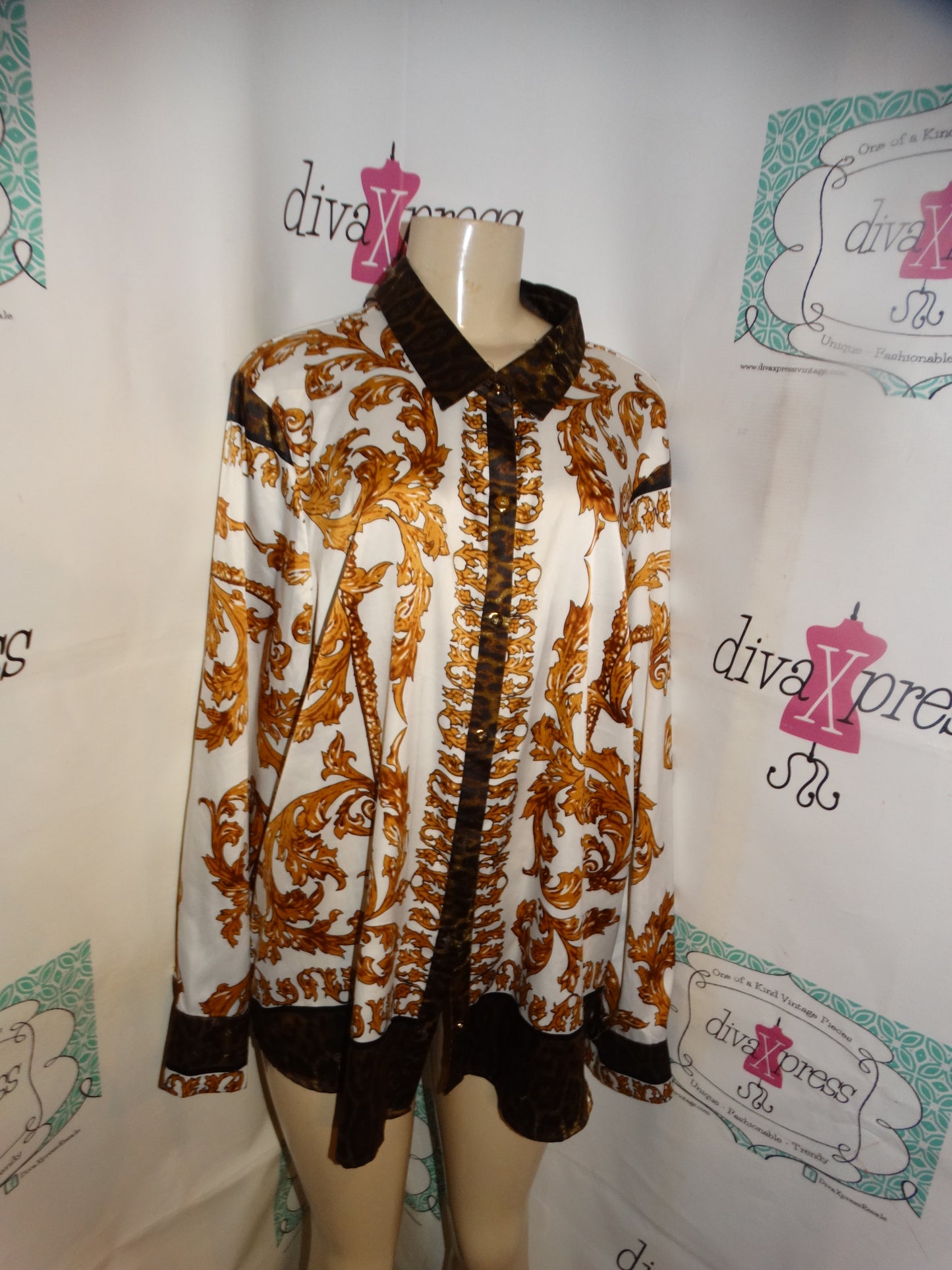 Vintage WDNY Cream/Gold Chain Blouse Size 1x