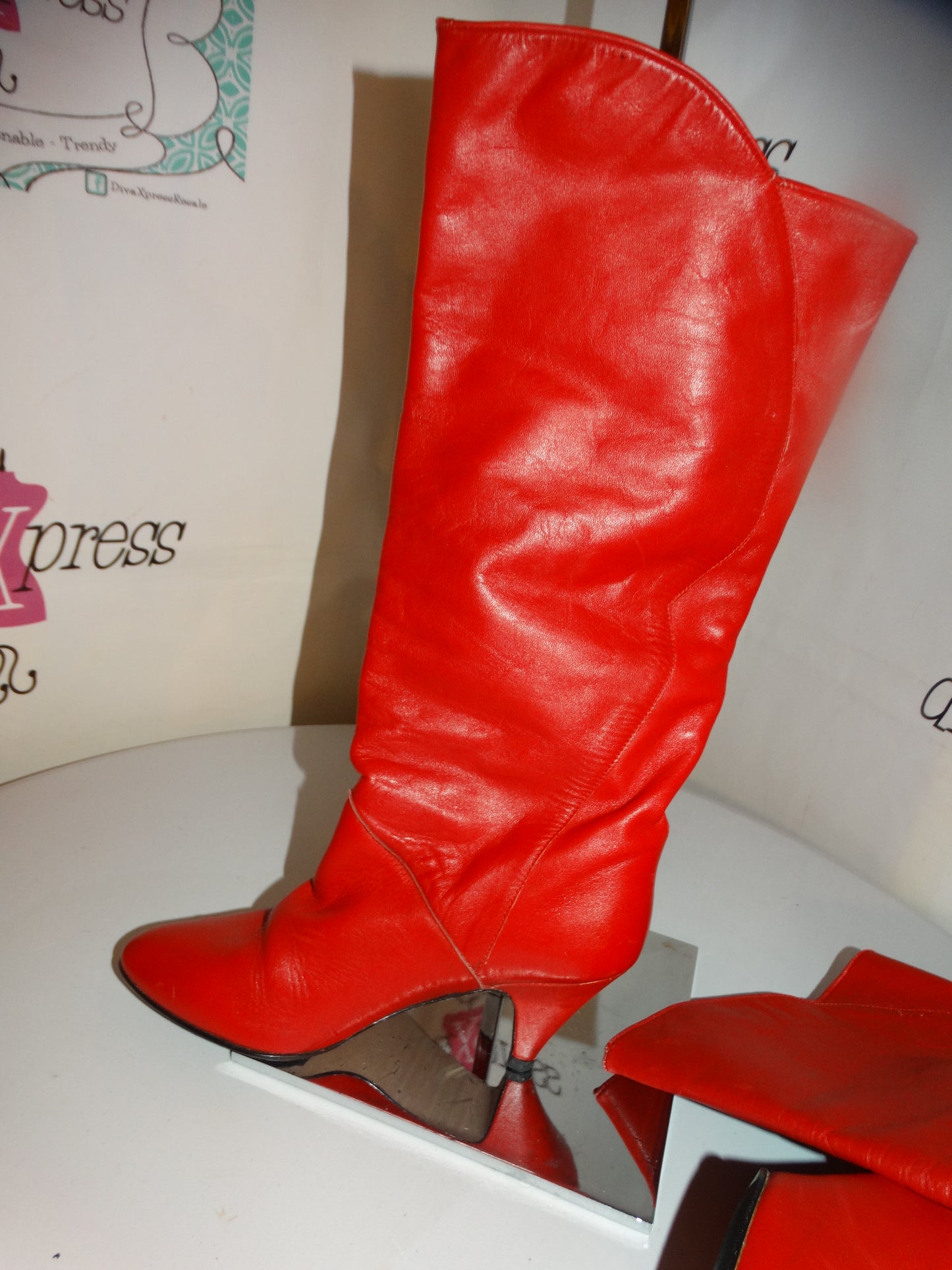 Vintage Red Leather Boots Size 8