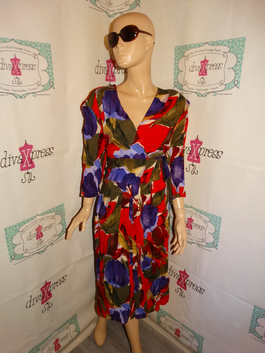 Vintage VLP Red Floral Dress Size L