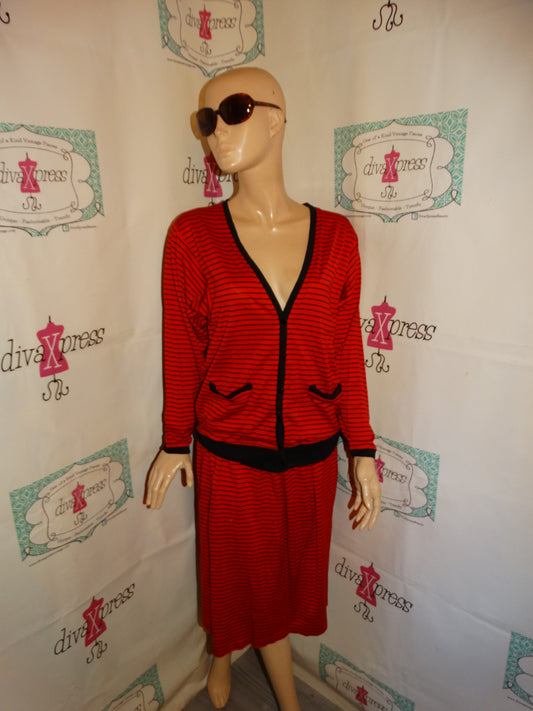 Vintage Liz Claiborne Red/Black 2 Piece Skirt Set Size M