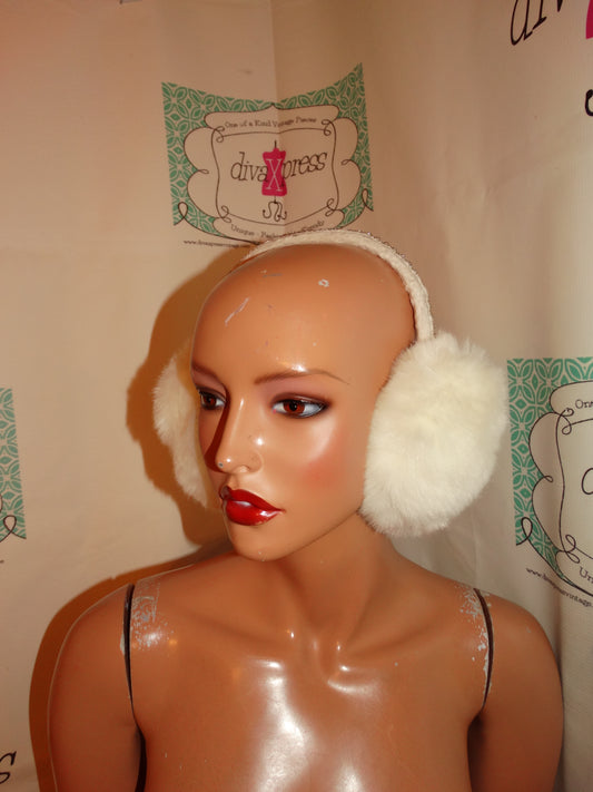 Vintage White Faux Fur Ear Muffs