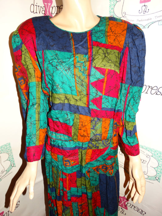 Vintage Lisa II Blue Green Colorful Dress Size 1x