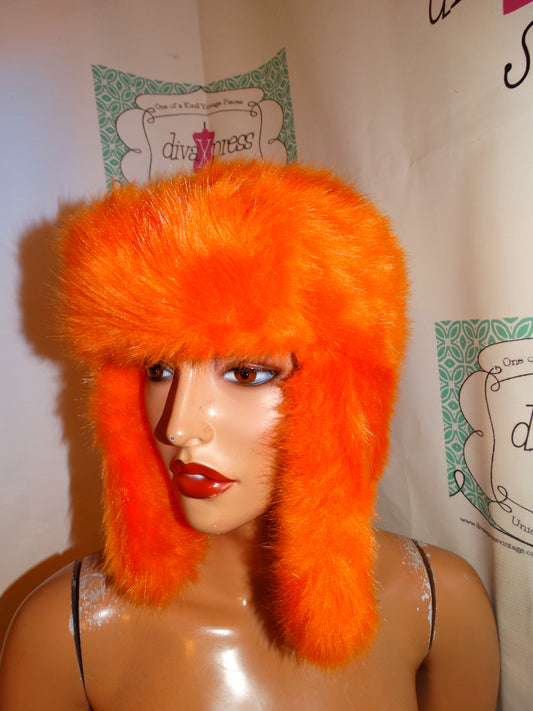 Vintage Orange Faux Fur Hat
