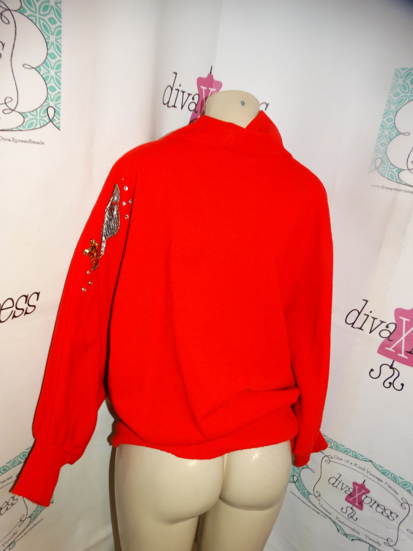 Vintage Red Gold Detail Shoulder Detail Sweater Top Size L