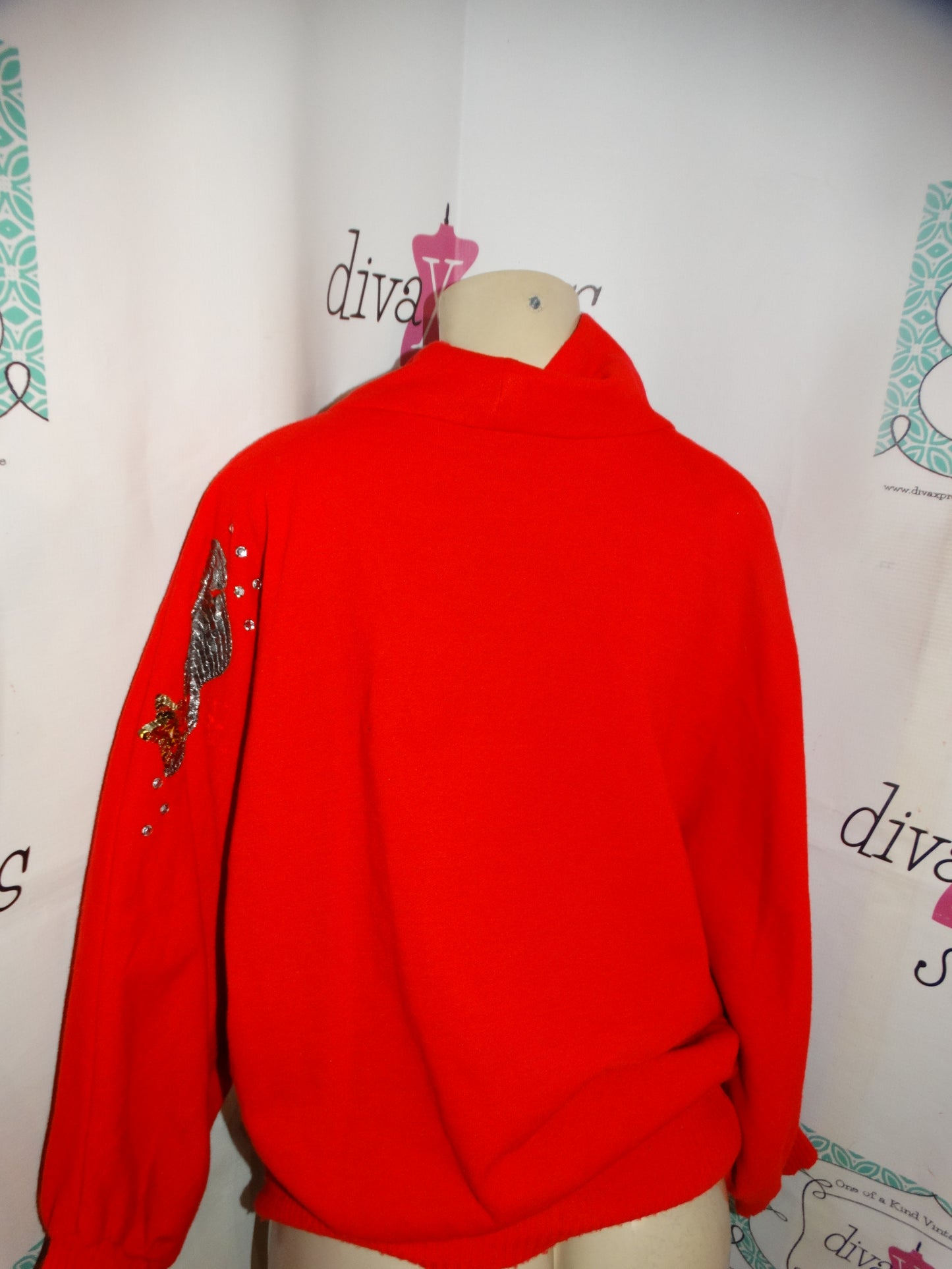 Vintage Red Gold Detail Shoulder Detail Sweater Top Size L