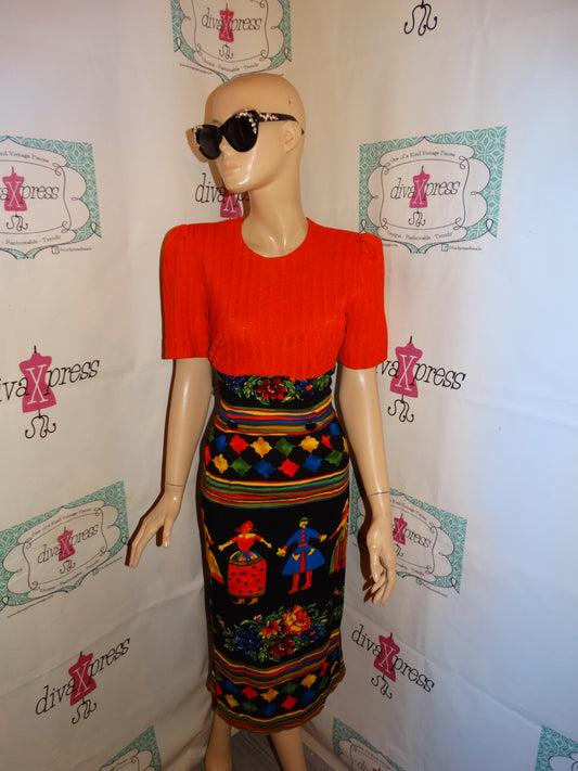 Vintage Willy's New York & Co. Orange/Black Dress Size S