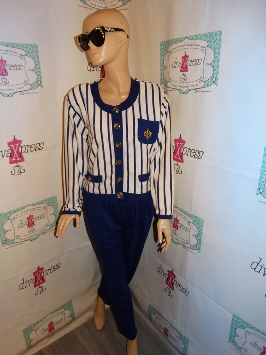 Vintage Purple/White Stripe 2 Piece Pants Set  Size L