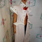 White Silver Beaded XL High Shoulder Costume/Duster Size S