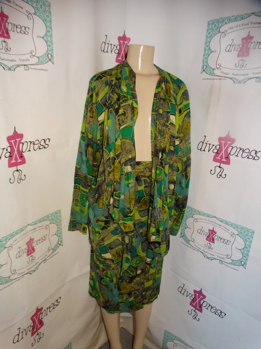 Vintage VLA Green/Black 2 Piece Skirt Set Size 2x