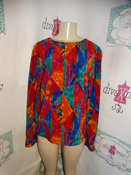 Vintage Jacqueline Fair Pink Colorful Blouse Size M