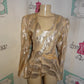 Vintage Tan/Silver High Lo Peplum Blouse Size XL