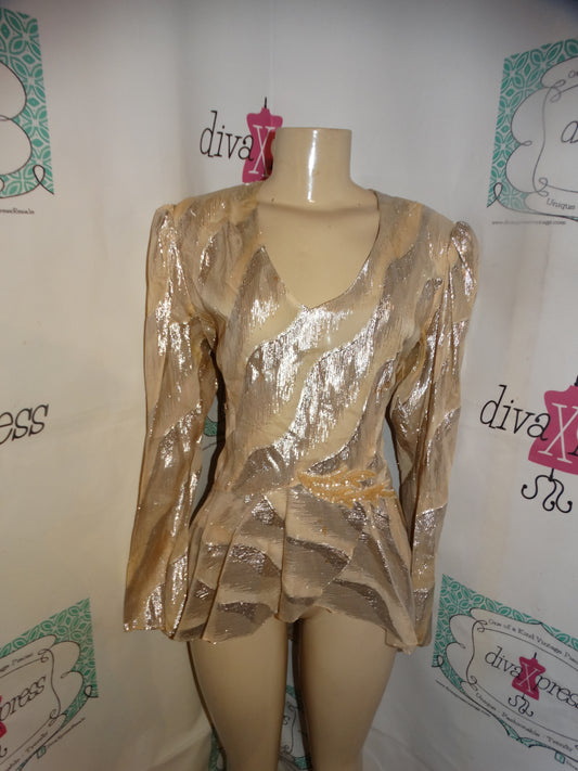 Vintage Tan/Silver High Lo Peplum Blouse Size XL