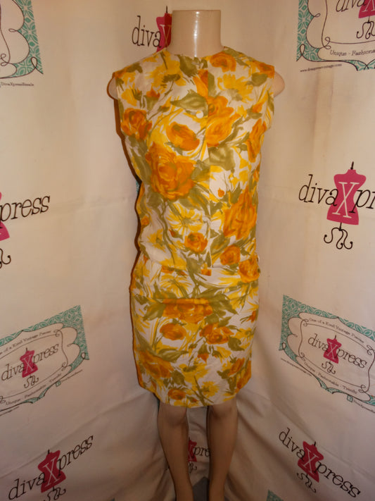 Vintage Yellow Cream Floral 2 Piece Skirt Set Size S