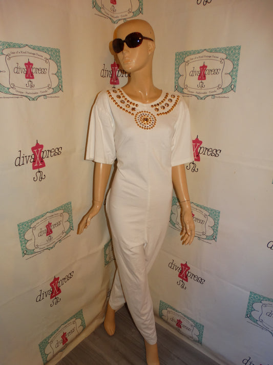 Vintage Risky White Beaded Romper Size XL