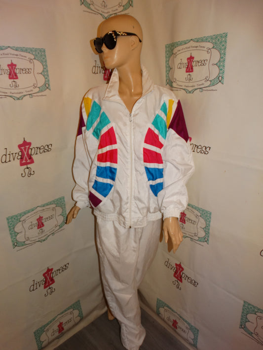 Vintage Lavon White Colorful Track Suit Size L