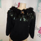 Vintage OHI Black Feather Neckline Sweater Size S